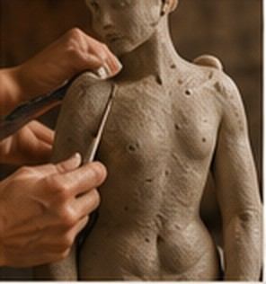 Main sculptant une forme figurative, visuel d’ambiance